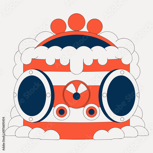 Retro boombox illustration in bold colorful flat design