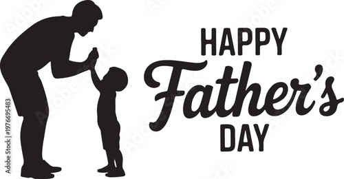 Silhouette of father and son giving high-five with text happy father's day, vector