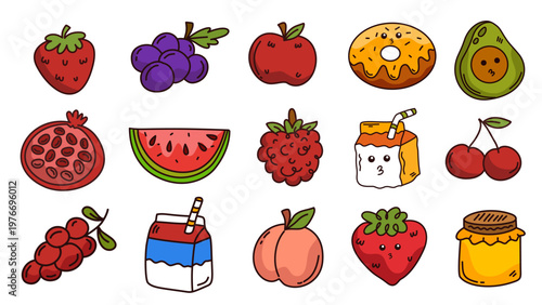 healthy fruit and juice collection including apple grape strawberry orange and peach