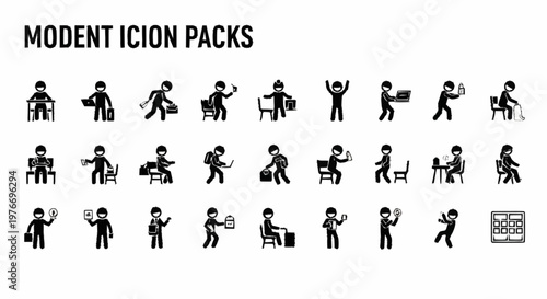 Collection of Modest Icon Packs Featuring Stick Figures in Various Poses.