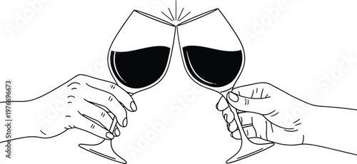 Wine Glass Toast Line Art Illustration