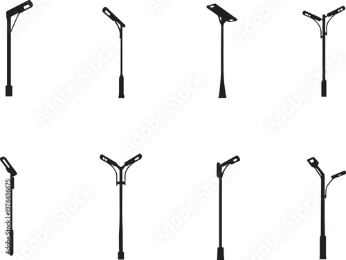 Street lamp silhouettes on transparent background vector icon set