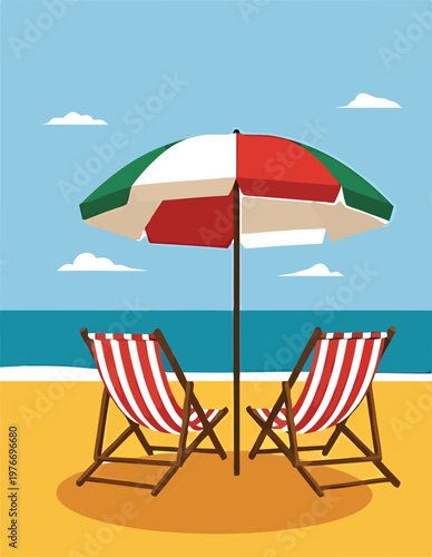 Minimal Beach Chairs Under Umbrella Illustration