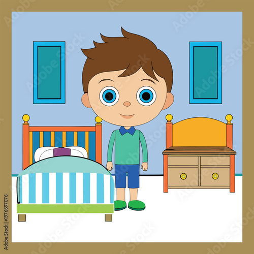 A cozy boy’s room with a comfy bed, playful décor, and bright colors. Toys, books, and a small desk add charm, creating a cheerful space perfect for rest and imagination.
