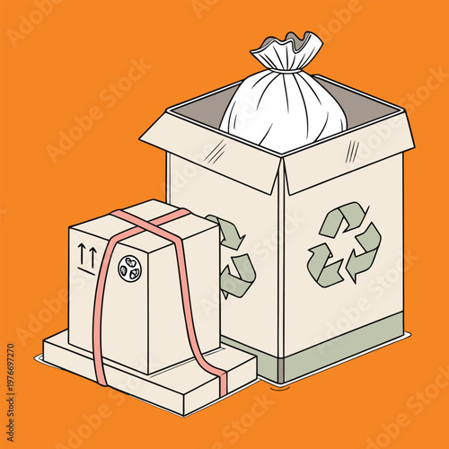 A torn package lies open beside scattered trash, its crumpled wrappers and discarded bits creating a small messy scene that hints at hurried unboxing and careless cleanup.
