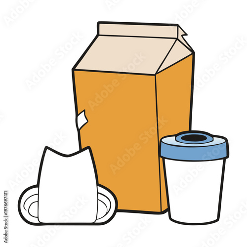 A torn package lies open beside scattered trash, its crumpled wrappers and discarded bits creating a small messy scene that hints at hurried unboxing and careless cleanup.
