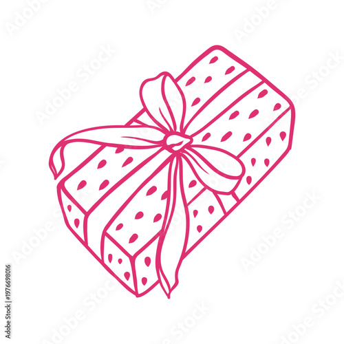 Gift box with ribbon kawaii line icon