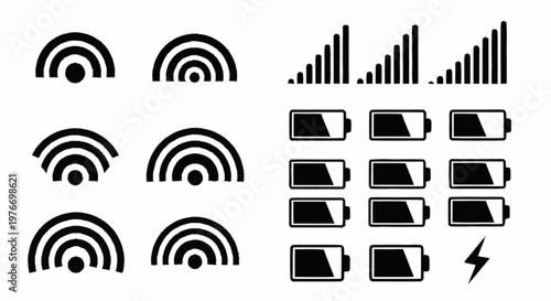 Connectivity and Power Icons - Signal Strength, Battery Levels, and Charging.
