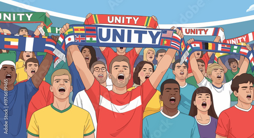 Diverse people cheering with unity.