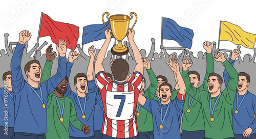 Man Holding Up Gold Trophy Cup.