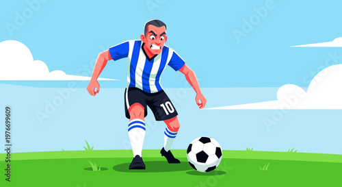 Man playing soccer with ball.
