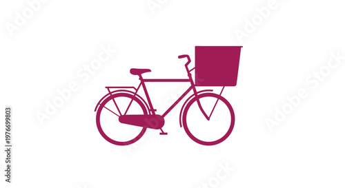 Red Bicycle with Large Basket Illustration.