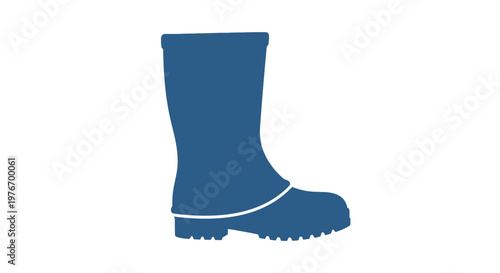Blue Rubber Boot with Treaded Sole.