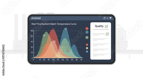 Android Tablet Displaying Real-Time Batch Temperature Curve Graph and Quality Report