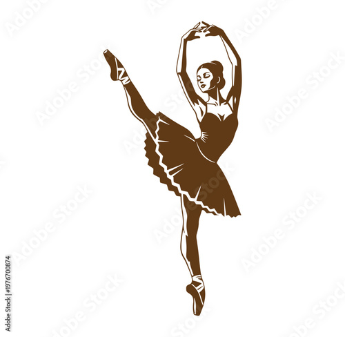 brown ballerina dancer in a graceful pose isolated on white background