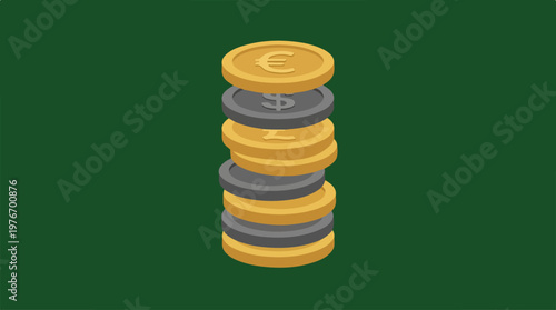 Stack of gold coins money.