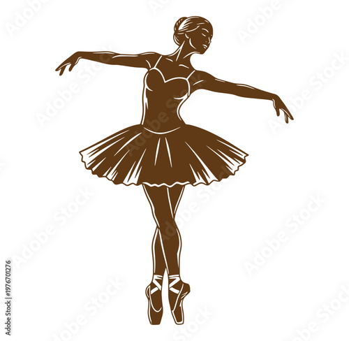 Brown silhouette of a woman in a ballet pose with arms outstretched and legs crossed