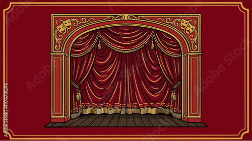 Theater Stage Red Curtain.