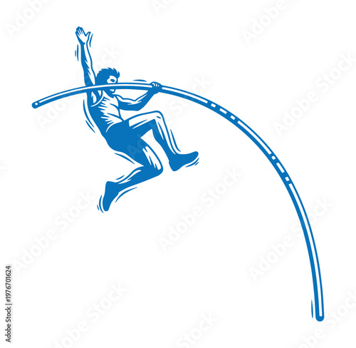 man athlete jumping over a curved pole in mid air motion