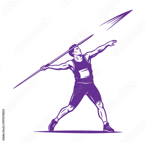 Man in athletic wear throwing a javelin in a competitive sports setting
