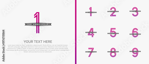 anniversary logo set with black ribbon. purple number on white background for celebration moment