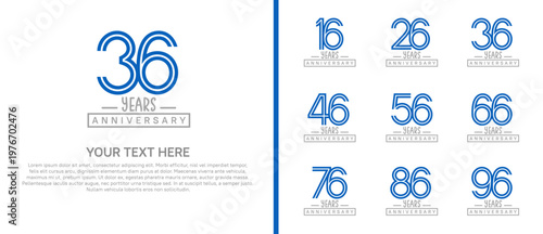 anniversary logo set. blue and grey color on white background for celebration moment