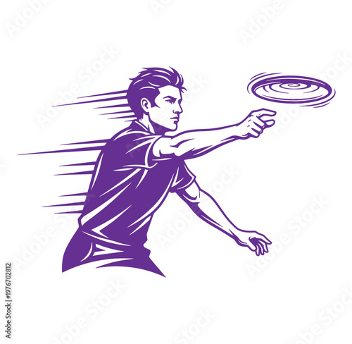 man playing frisbee in purple illustration style on white background