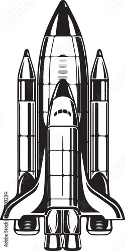 Illustration of a space shuttle launch vehicle with boosters space exploration outer space mission control rocket ship starry sky spacecraft illustration transportation technology aviation