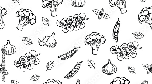 Collection of  Vector graphic illustration showcasing snacks, fast food items,drinks,tasty tacos, pepperoni pizza slices, sweet donuts, and coffee cups, clean line art style.