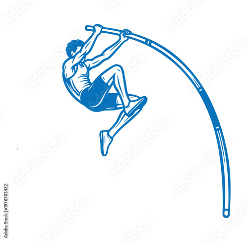 pole vaulter in mid air with vaulting pole Sports action scene with athlete jumping