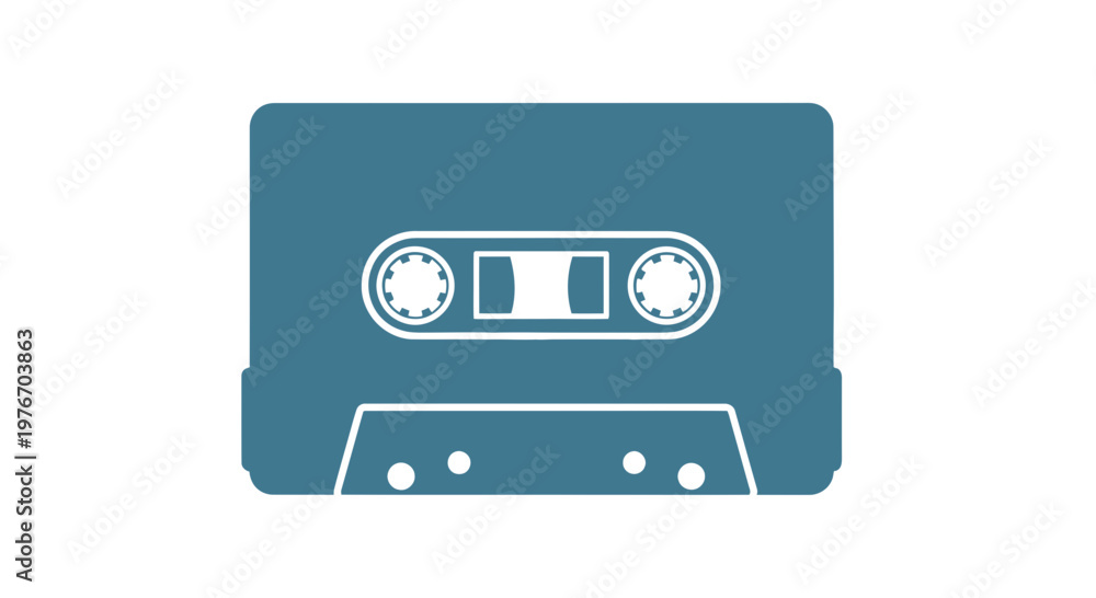 Fototapeta premium Teal Cassette Tape Icon on White.