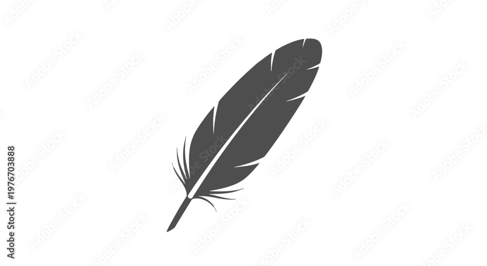 Fototapeta premium Single black feather on white background.