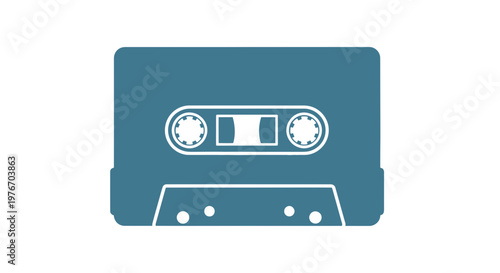 Teal Cassette Tape Icon on White.