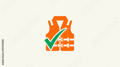 Orange Life Vest Icon with Green Check Mark