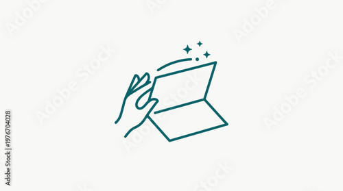 Minimalist Icon of Hand Flipping a Page with Sparkles