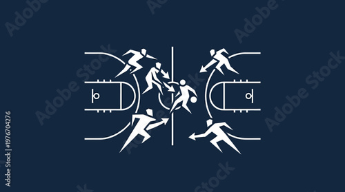 Abstract Basketball Game Play On Dark Blue Background