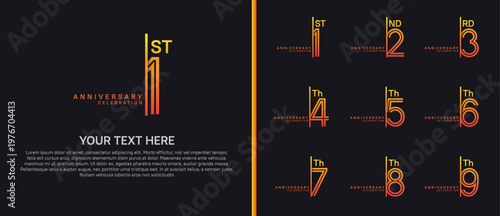 anniversary logo set with split style. orange color on black background for celebration moment