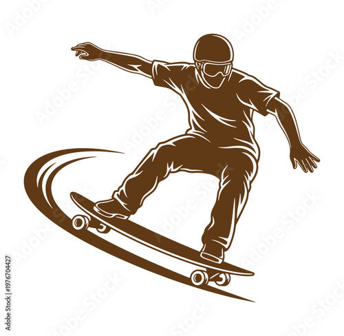 skateboarder in motion performing tricks on skateboard isolated on white background