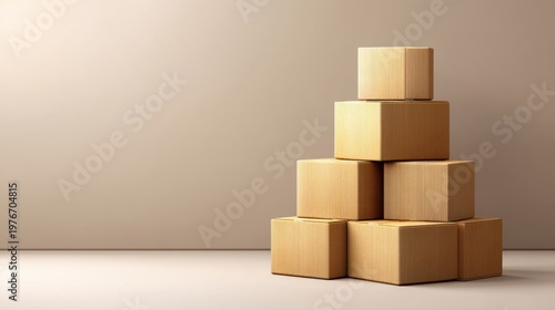 Stacked Textured Boxes in Warm Tones Against a Soft Neutral Background for Minimalistic Interior Design Decor Concept