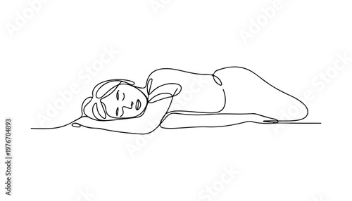 One continuous line illustration of an woman sleeping , isolated on white background.