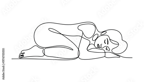 One continuous line illustration of an woman sleeping , isolated on white background.