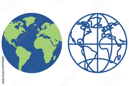 Premium Blue and Green Vector World Map Globe Icons  isolated on transparent background