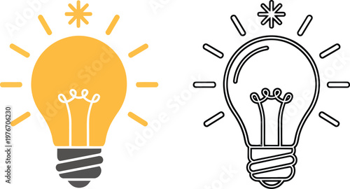 Creative idea and innovation light bulb icon for brainstorming concept isolated on transparent background