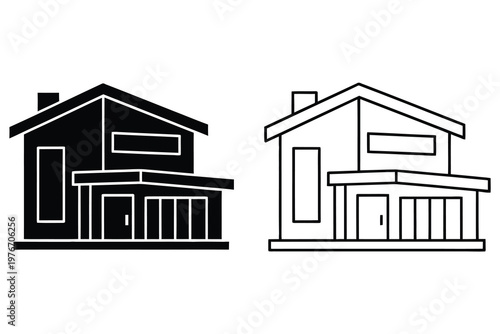 Real estate home icon set with house building and cottage symbol isolated on transparent background