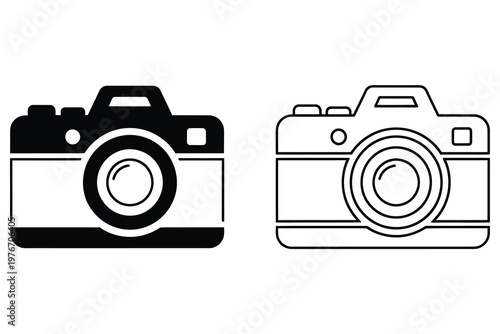 Professional DSLR Camera Icon - Photography Symbol Outline and Glyph isolated on transparent background