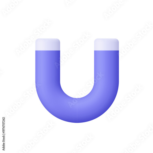 Purple horseshoe magnet. Technology, science, education, attraction, magnetic force, connection and energy concept. 3d vector icon. Cartoon minimal style.