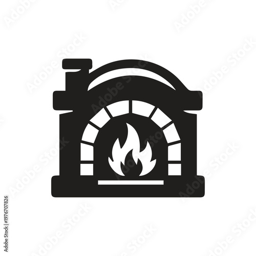 Traditional Stone Oven Icon with Cozy Glowing Fire Ideal for Delicious Homemade Pizza