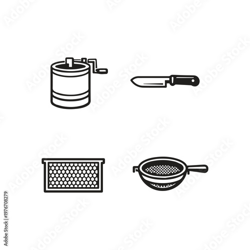 Essential beekeeping tools and honey processing equipment collection
