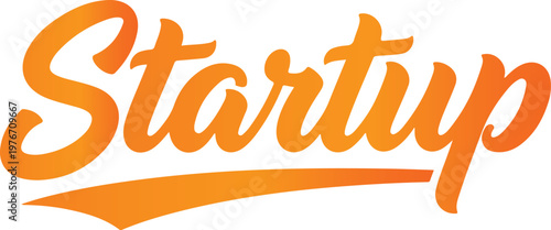 Orange startup script text with underline on white background gradient lettering