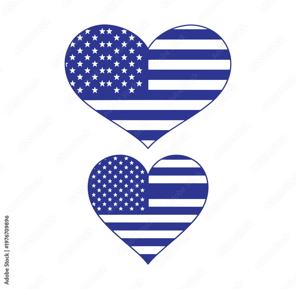 Fototapeta premium American flag heart shapes in blue and white colors on white background